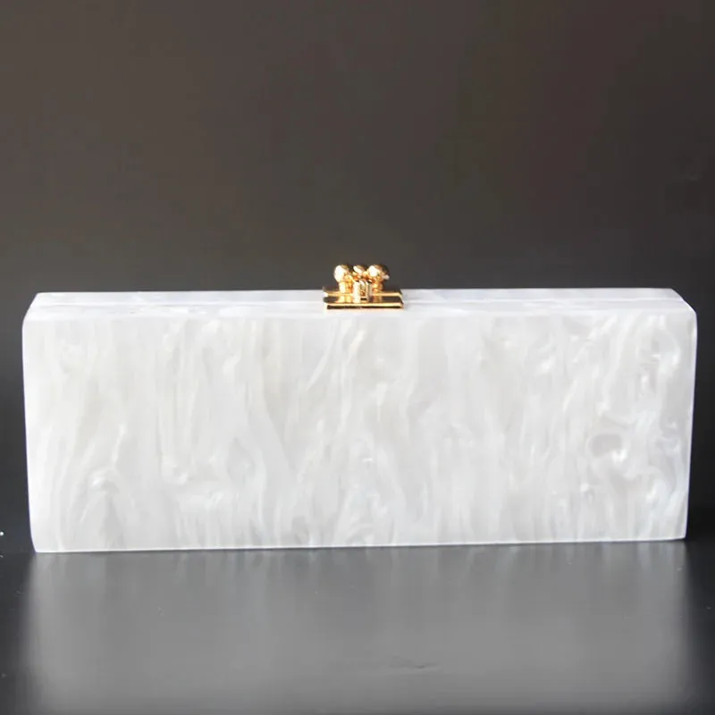 Hello Engraved Pearly Acrylic Long Box Clutch