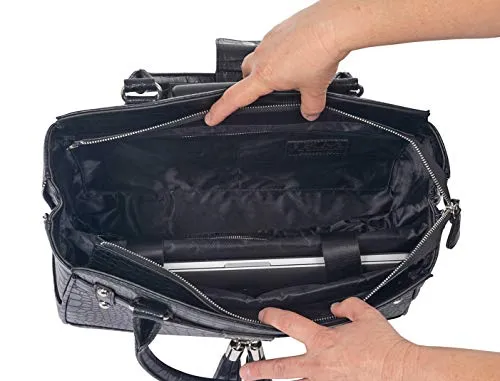 JKM and Company Timeless Black Alligator Crocodile Rolling Compatible with Computer iPad Tablet or Laptop Tote Carryall Bag (15.6" inch)