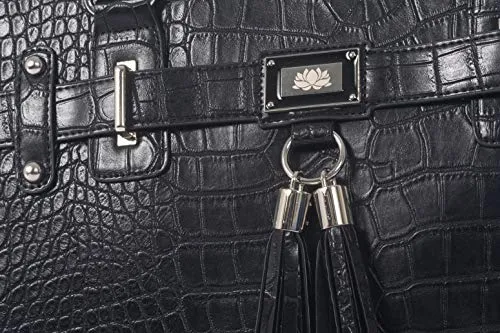 JKM and Company Timeless Black Alligator Crocodile Rolling Compatible with Computer iPad Tablet or Laptop Tote Carryall Bag (15.6" inch)