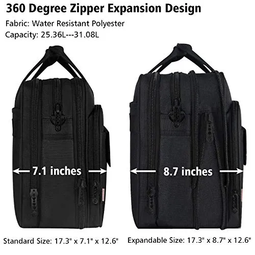 Large Briefcase for Men Women, 17 Inch Laptop Bag, Expandable Business Attache, Taygeer Water