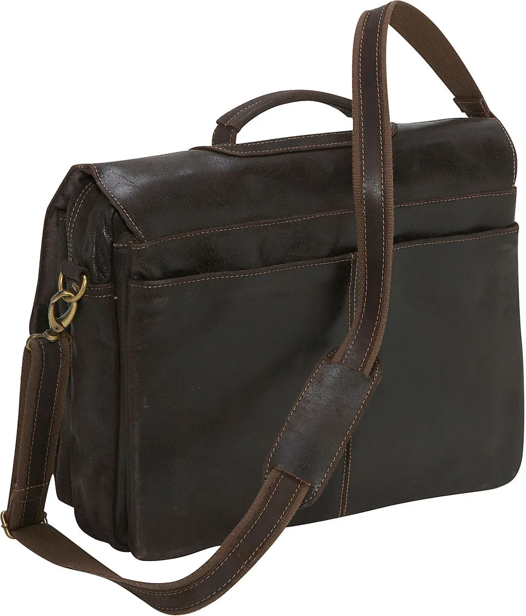 Ledonne Leather Distressed Flap Over Computer Brief