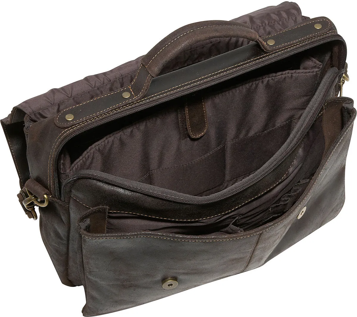 Ledonne Leather Distressed Flap Over Computer Brief
