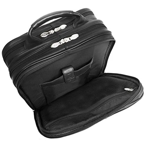 McKlein, I Series, Wicker Park, Full Grain Cashmere Napa Leather, 17" Leather Patented Detachable -Wheeled Three-Way Laptop Backpack Briefcase, Black (47195)