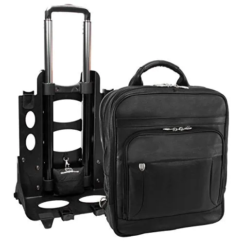 McKlein, I Series, Wicker Park, Full Grain Cashmere Napa Leather, 17" Leather Patented Detachable -Wheeled Three-Way Laptop Backpack Briefcase, Black (47195)