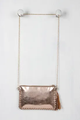 Metallic Floral Tassel Crossbody Bag