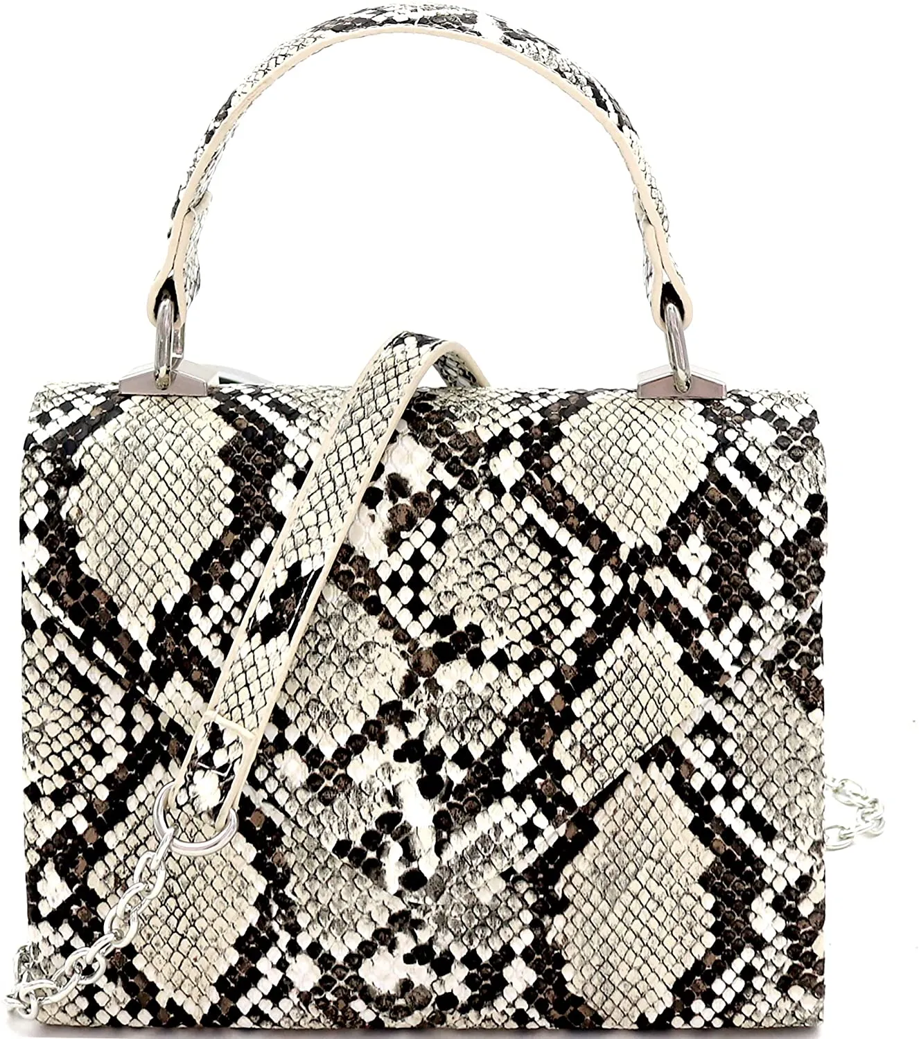 Mini Retro Leopard Patent Beige Box Flap leather Satchel Crossbody Handbag