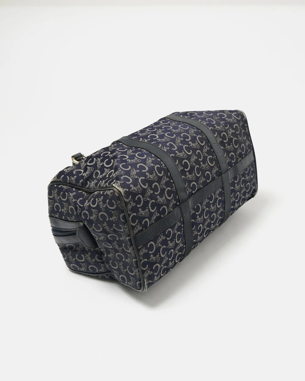 Navy Carriage Pattern Boston Bag