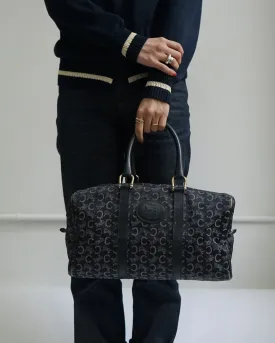 Navy Carriage Pattern Boston Bag