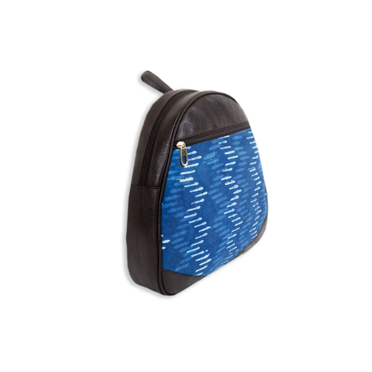 Navy Zig-zag Block-printed Backpack